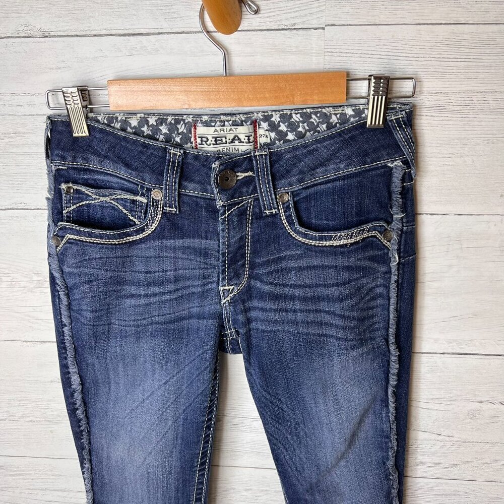 Ariat Jeans Womens Size 27R Real Denim Mid Rise Side Seam Fray Stretch - Picture 6 of 16